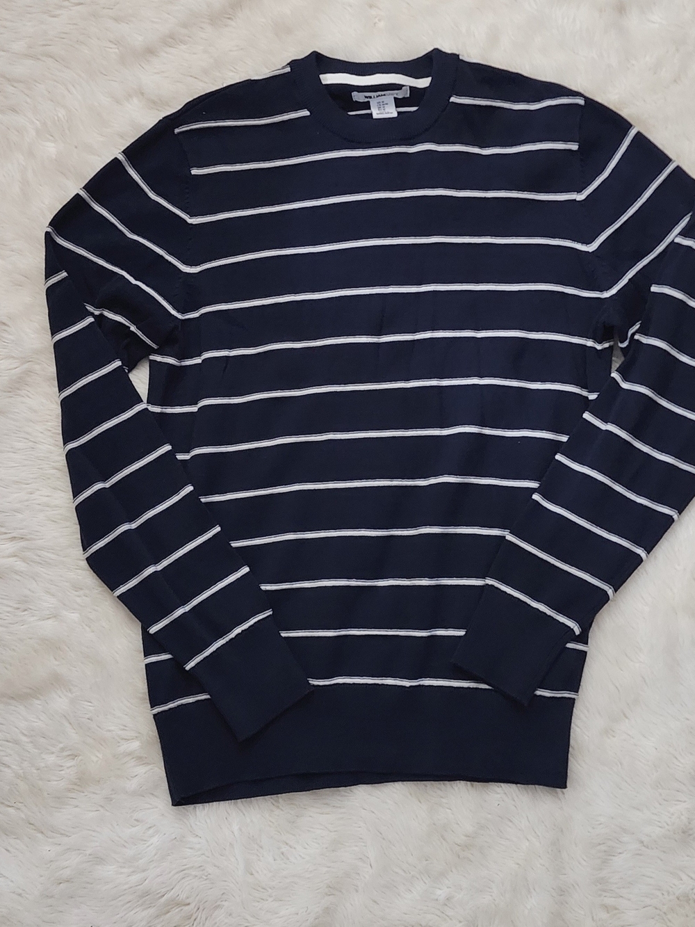 William Rast Navy and White Striped Crewneck Sweater